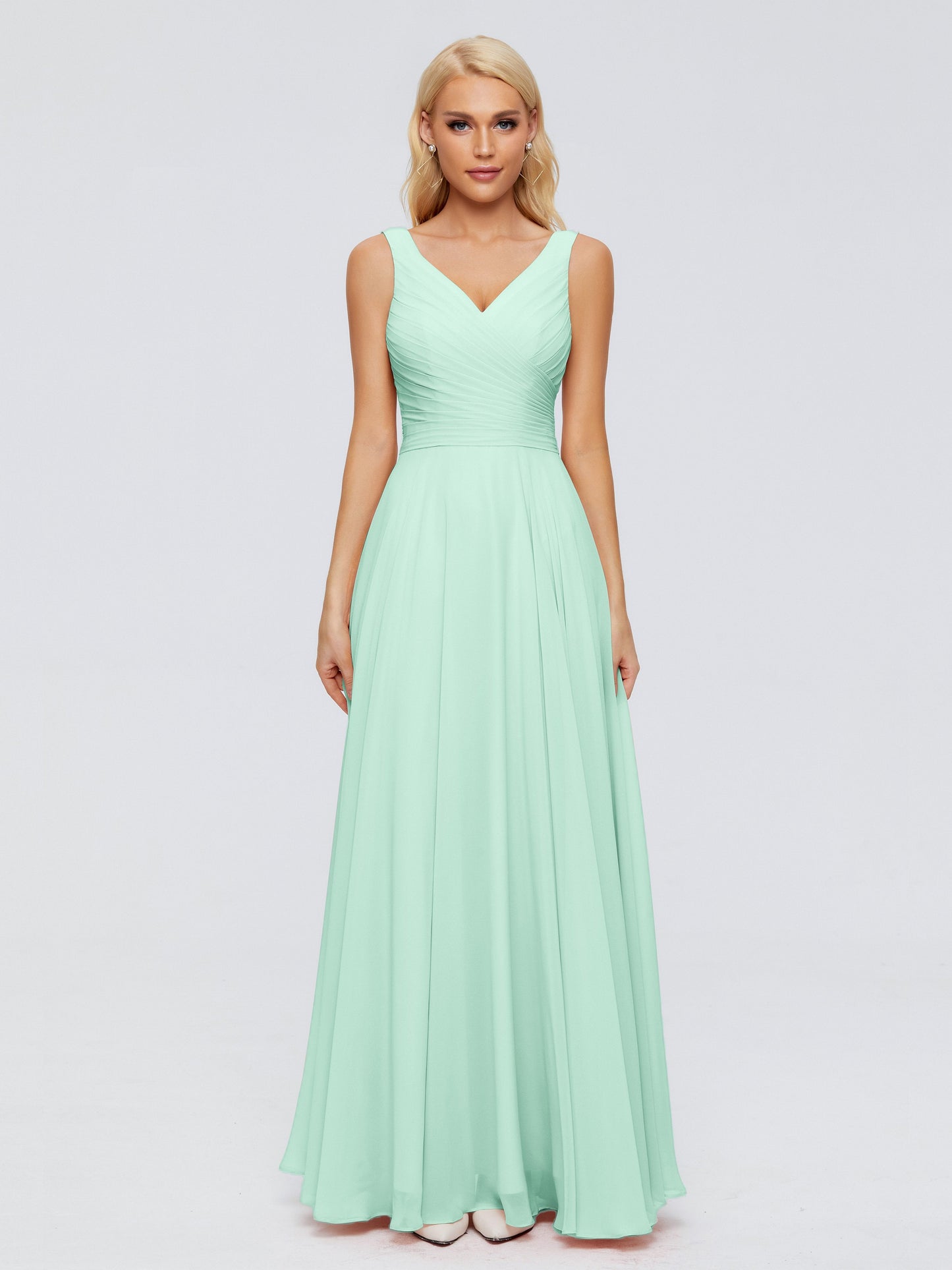 Ryleigh V Neck Long Chiffon Bridesmaid Dresses with Bow