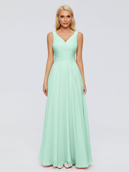 Ryleigh V Neck Long Chiffon Bridesmaid Dresses with Bow