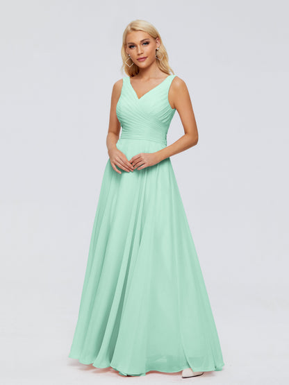 Ryleigh V Neck Long Chiffon Bridesmaid Dresses with Bow