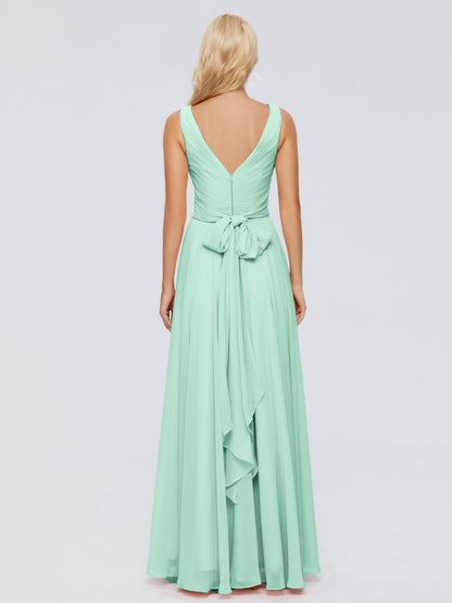 Ryleigh V Neck Long Chiffon Bridesmaid Dresses with Bow