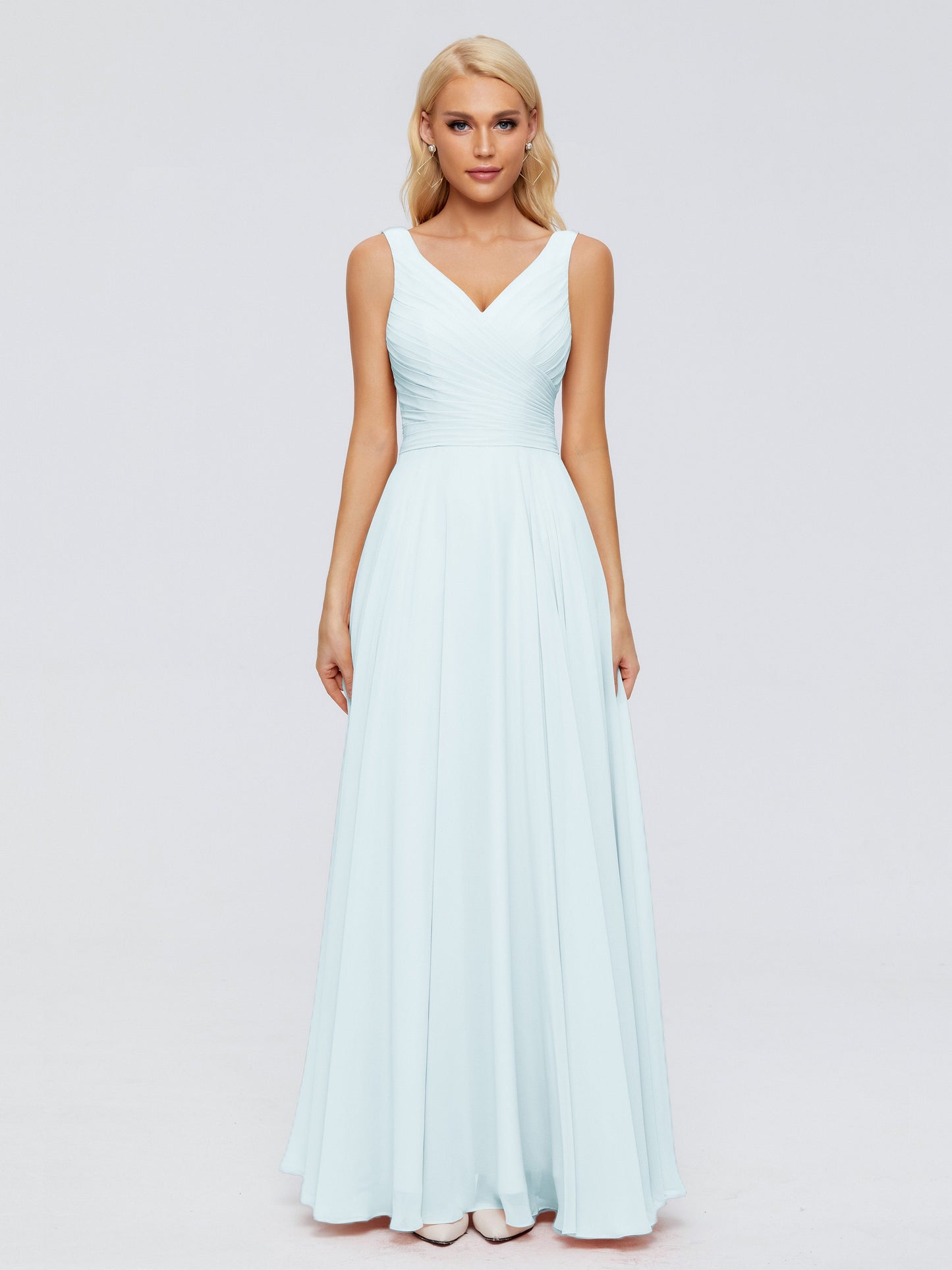 Ryleigh V Neck Long Chiffon Bridesmaid Dresses with Bow