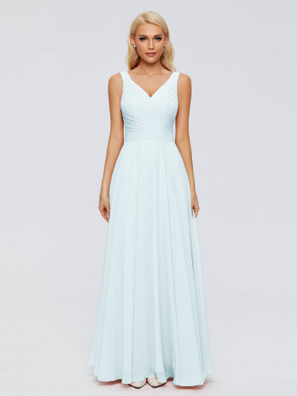 Ryleigh V Neck Long Chiffon Bridesmaid Dresses with Bow