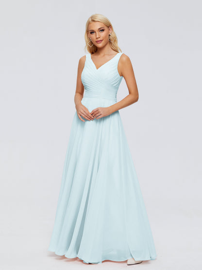 Ryleigh V Neck Long Chiffon Bridesmaid Dresses with Bow