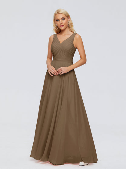 Ryleigh V Neck Long Chiffon Bridesmaid Dresses with Bow