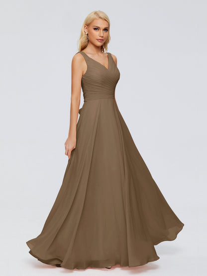Ryleigh V Neck Long Chiffon Bridesmaid Dresses with Bow