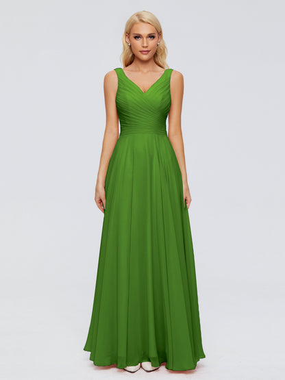Ryleigh V Neck Long Chiffon Bridesmaid Dresses with Bow