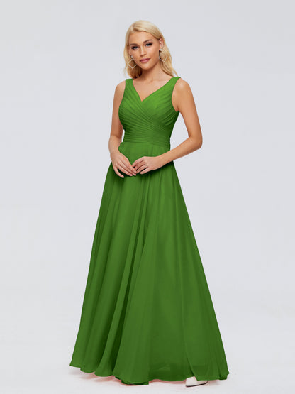 Ryleigh V Neck Long Chiffon Bridesmaid Dresses with Bow