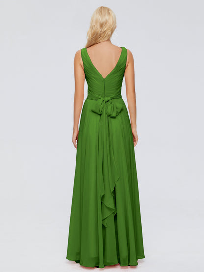 Ryleigh V Neck Long Chiffon Bridesmaid Dresses with Bow
