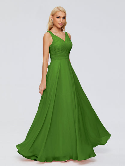 Ryleigh V Neck Long Chiffon Bridesmaid Dresses with Bow