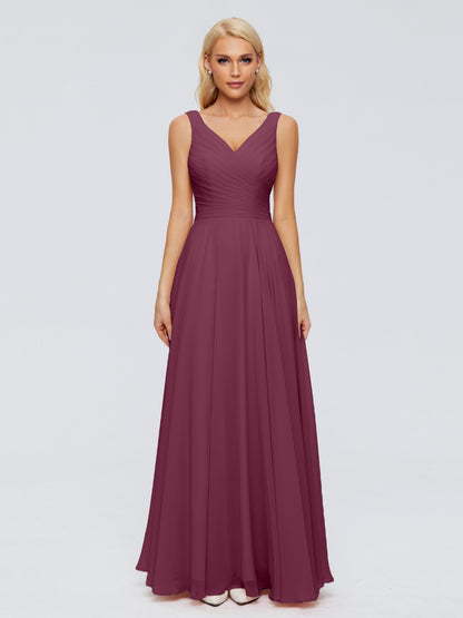 Ryleigh V Neck Long Chiffon Bridesmaid Dresses with Bow