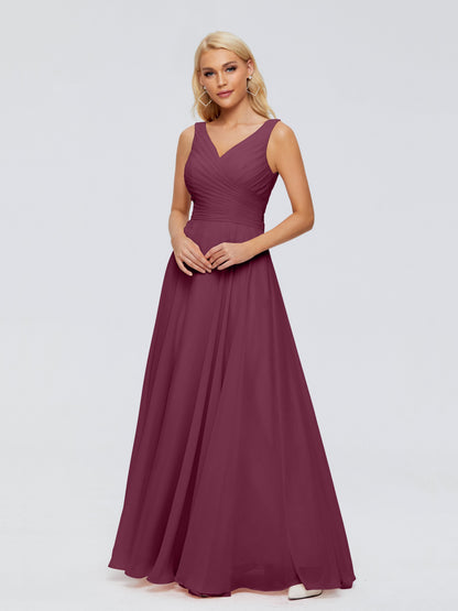 Ryleigh V Neck Long Chiffon Bridesmaid Dresses with Bow