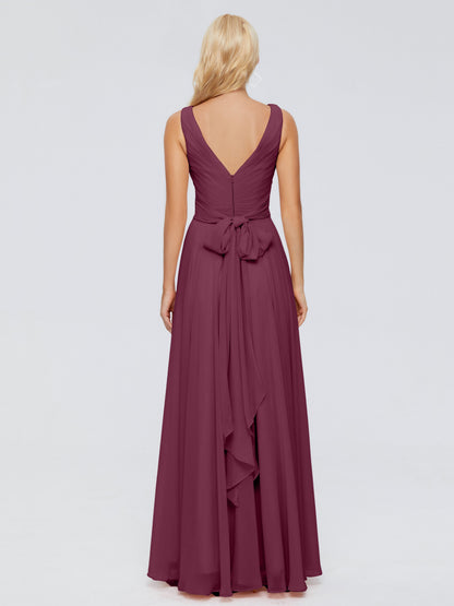 Ryleigh V Neck Long Chiffon Bridesmaid Dresses with Bow