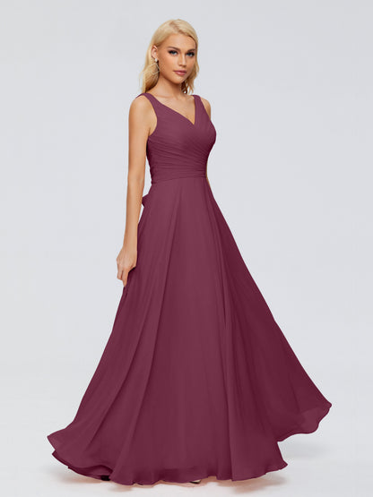 Ryleigh V Neck Long Chiffon Bridesmaid Dresses with Bow