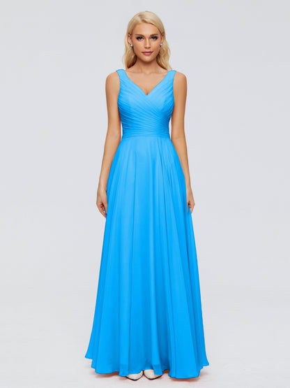 Ryleigh V Neck Long Chiffon Bridesmaid Dresses with Bow
