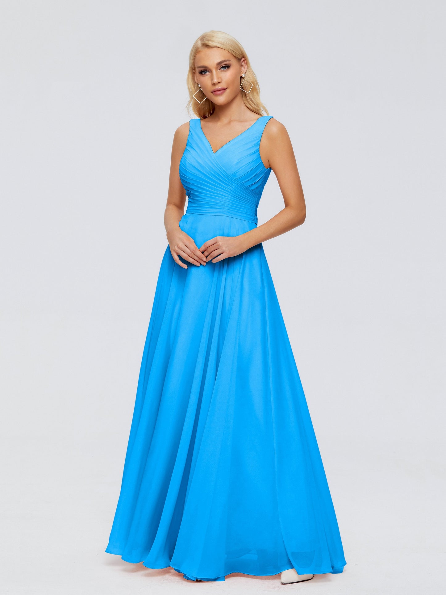 Ryleigh V Neck Long Chiffon Bridesmaid Dresses with Bow