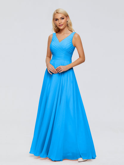 Ryleigh V Neck Long Chiffon Bridesmaid Dresses with Bow