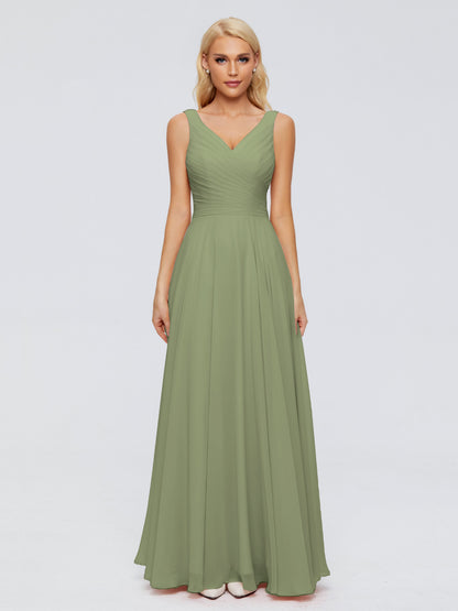 Ryleigh V Neck Long Chiffon Bridesmaid Dresses with Bow