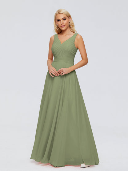Ryleigh V Neck Long Chiffon Bridesmaid Dresses with Bow