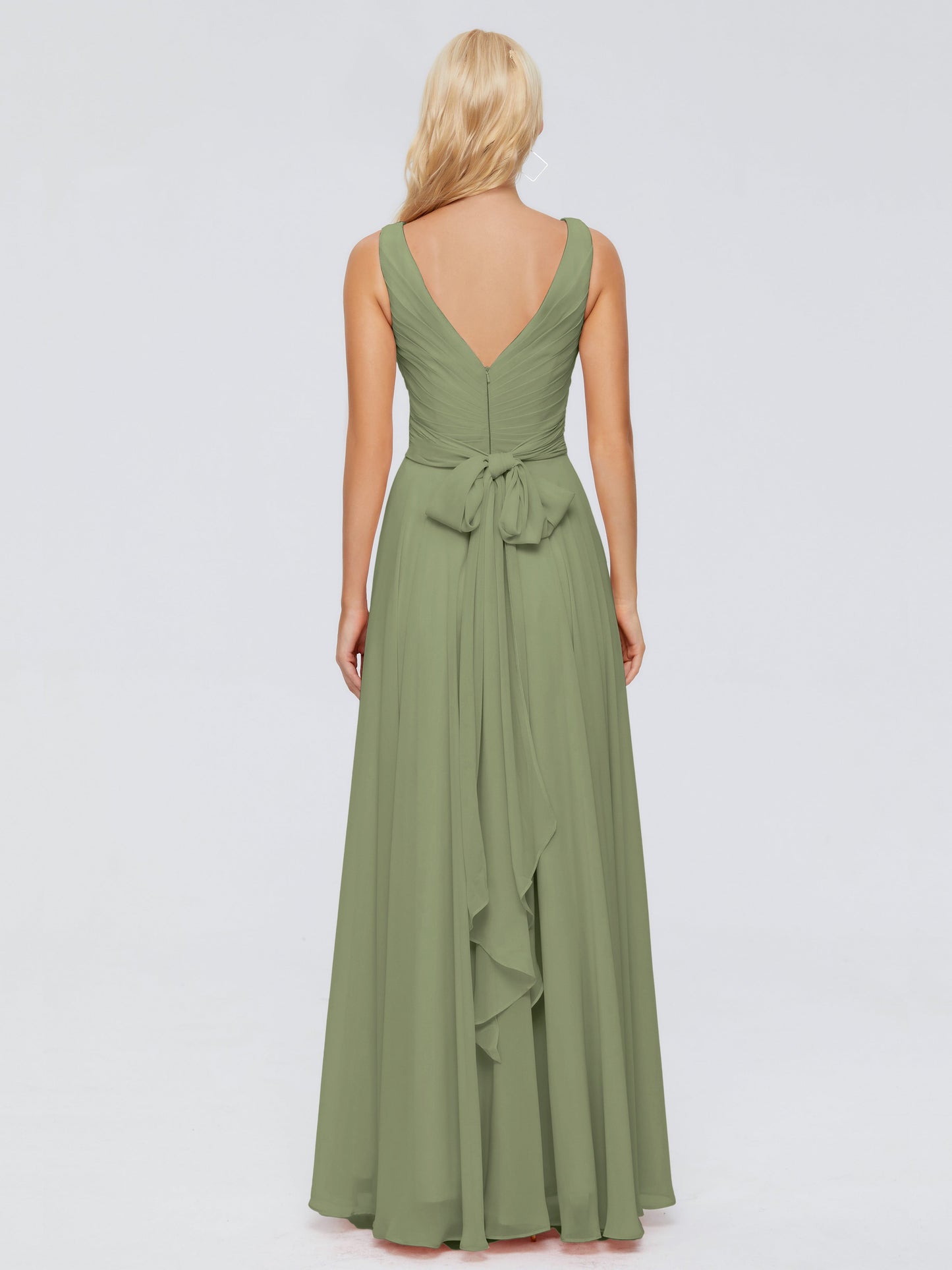 Ryleigh V Neck Long Chiffon Bridesmaid Dresses with Bow
