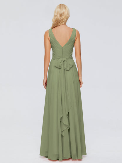 Ryleigh V Neck Long Chiffon Bridesmaid Dresses with Bow