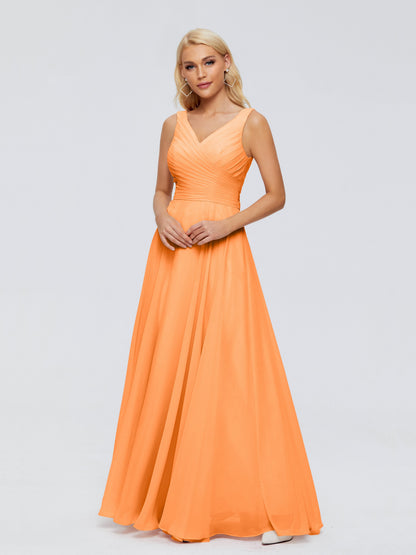 Ryleigh V Neck Long Chiffon Bridesmaid Dresses with Bow