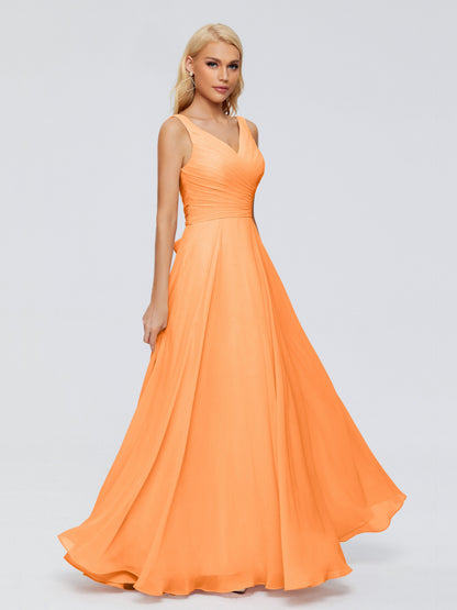 Ryleigh V Neck Long Chiffon Bridesmaid Dresses with Bow