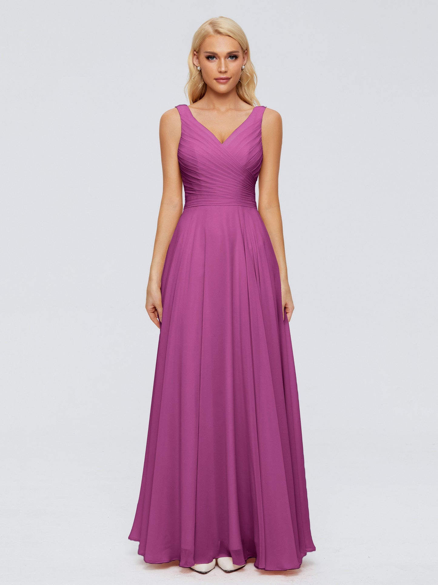 Ryleigh V Neck Long Chiffon Bridesmaid Dresses with Bow