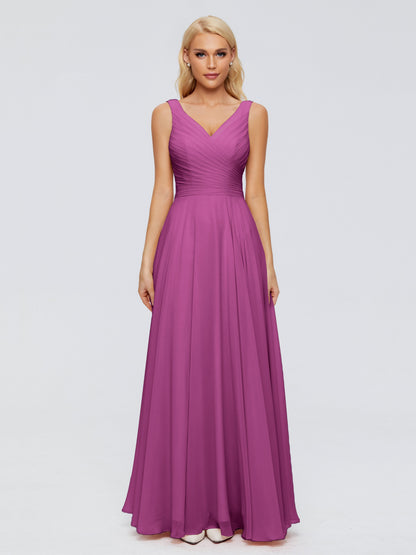 Ryleigh V Neck Long Chiffon Bridesmaid Dresses with Bow