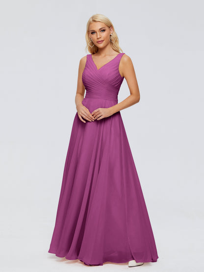 Ryleigh V Neck Long Chiffon Bridesmaid Dresses with Bow