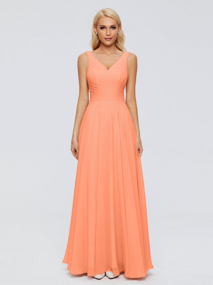 Ryleigh V Neck Long Chiffon Bridesmaid Dresses with Bow