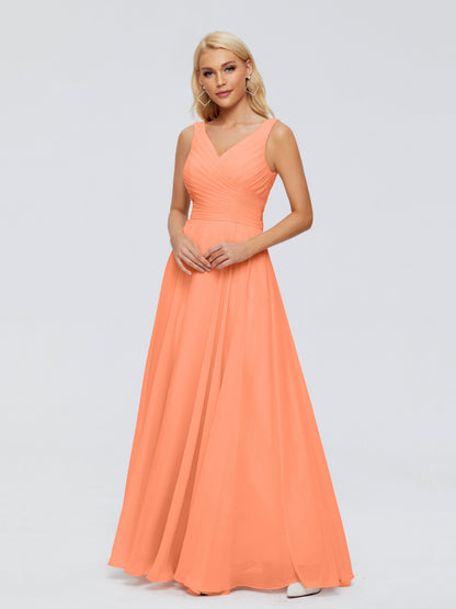 Ryleigh V Neck Long Chiffon Bridesmaid Dresses with Bow