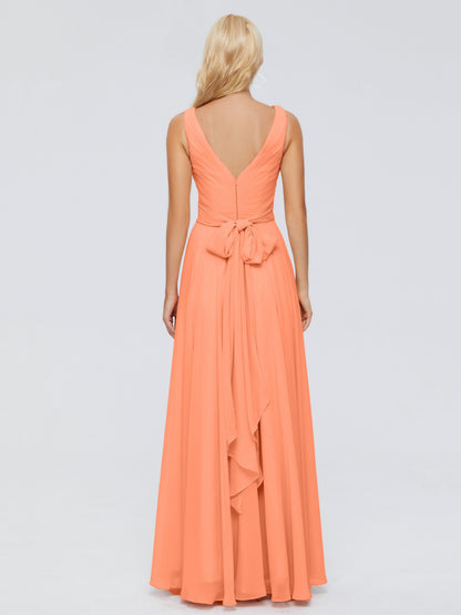 Ryleigh V Neck Long Chiffon Bridesmaid Dresses with Bow