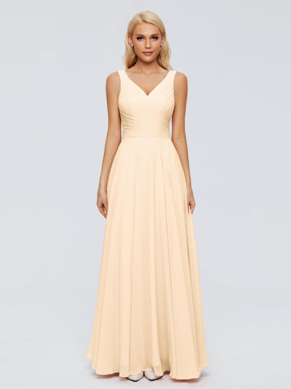 Ryleigh V Neck Long Chiffon Bridesmaid Dresses with Bow