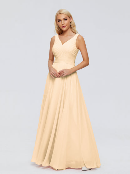 Ryleigh V Neck Long Chiffon Bridesmaid Dresses with Bow