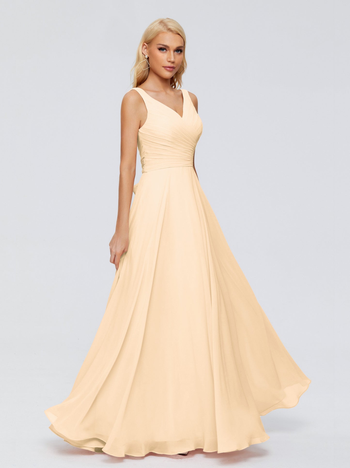 Ryleigh V Neck Long Chiffon Bridesmaid Dresses with Bow