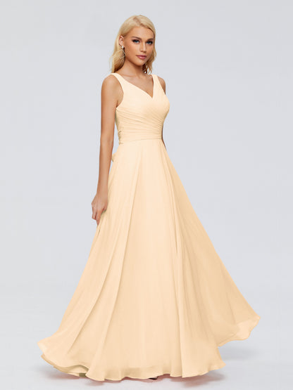 Ryleigh V Neck Long Chiffon Bridesmaid Dresses with Bow