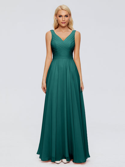 Ryleigh V Neck Long Chiffon Bridesmaid Dresses with Bow