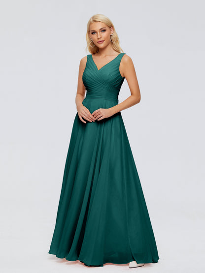 Ryleigh V Neck Long Chiffon Bridesmaid Dresses with Bow