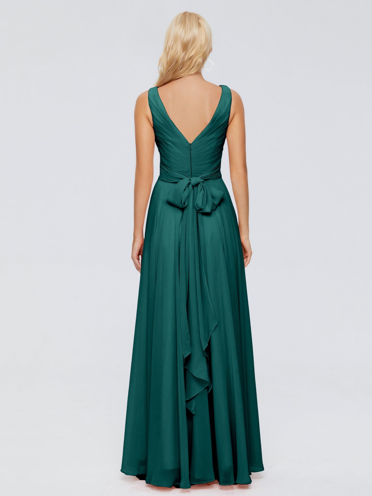 Ryleigh V Neck Long Chiffon Bridesmaid Dresses with Bow