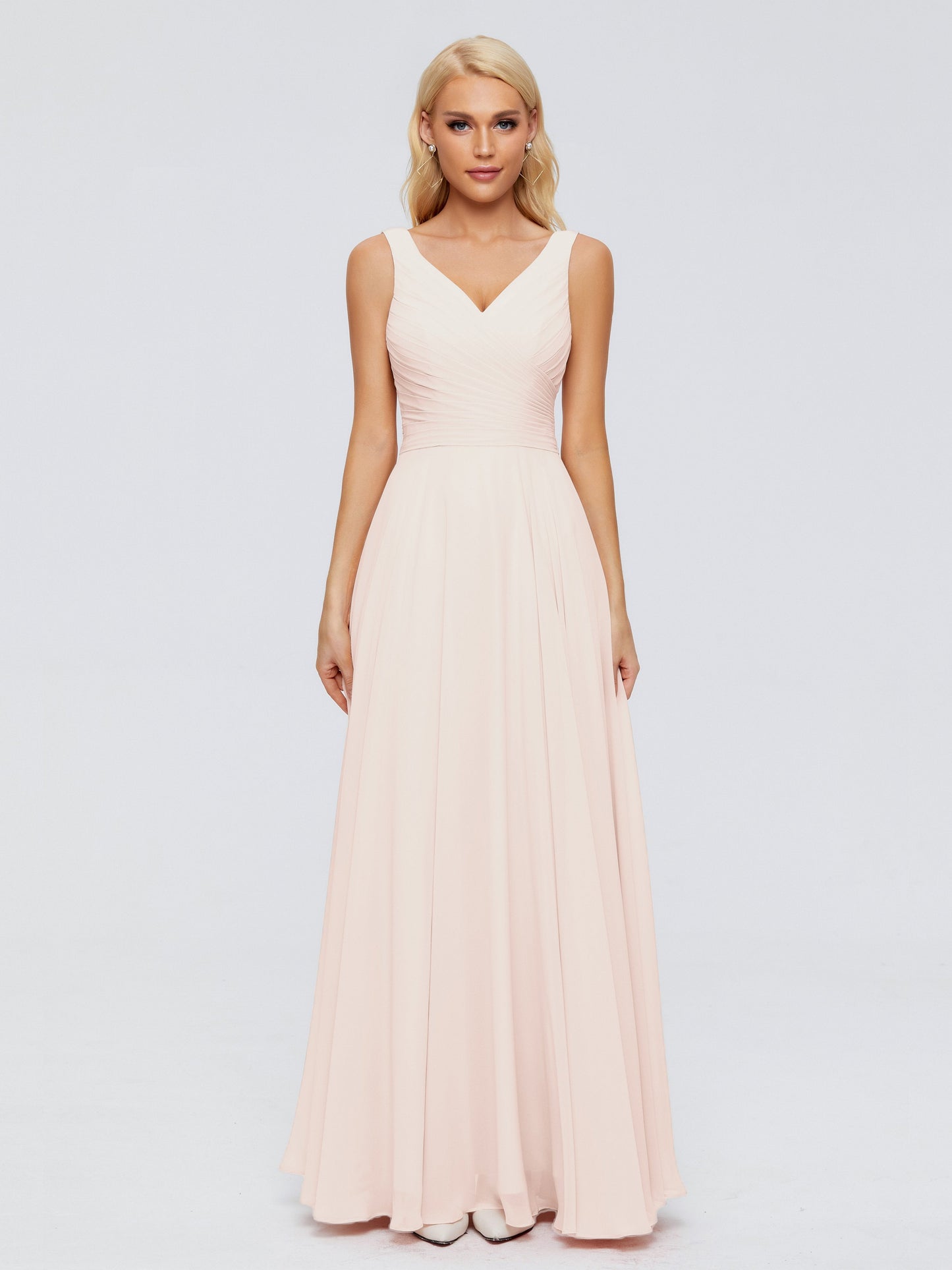 Ryleigh V Neck Long Chiffon Bridesmaid Dresses with Bow