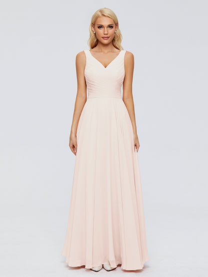 Ryleigh V Neck Long Chiffon Bridesmaid Dresses with Bow