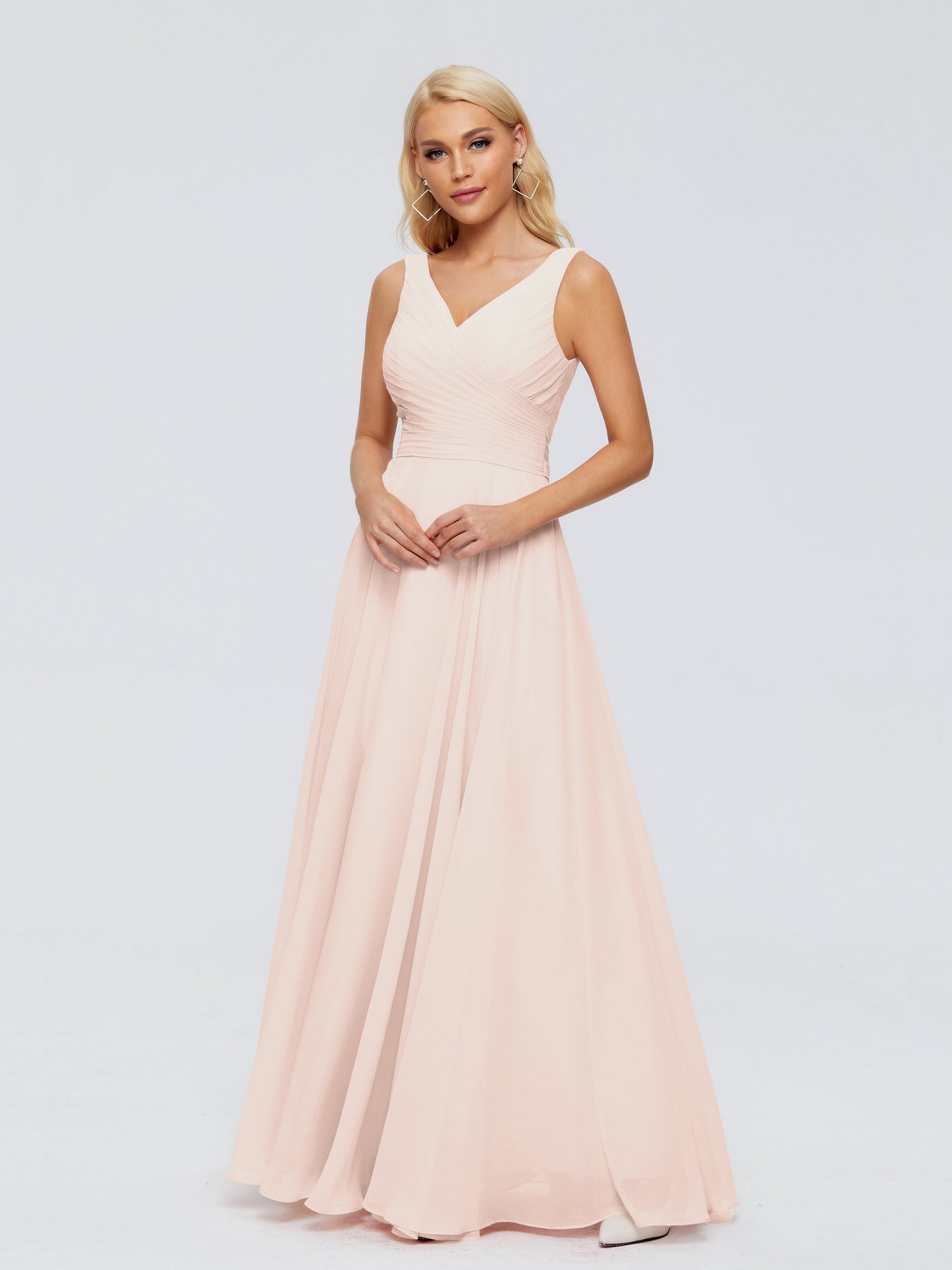 Ryleigh V Neck Long Chiffon Bridesmaid Dresses with Bow