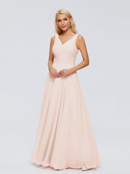 Ryleigh V Neck Long Chiffon Bridesmaid Dresses with Bow