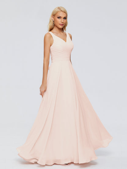 Ryleigh V Neck Long Chiffon Bridesmaid Dresses with Bow