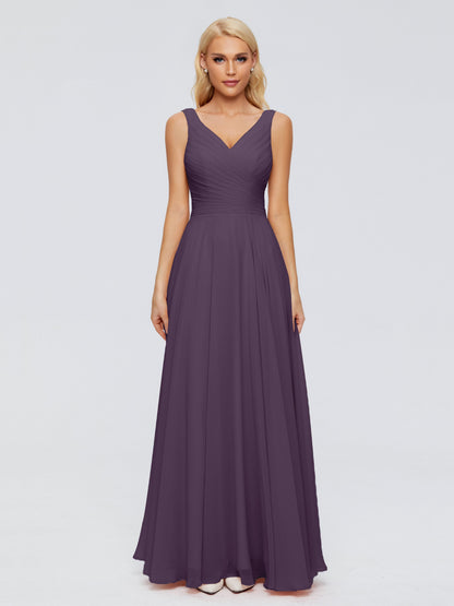 Ryleigh V Neck Long Chiffon Bridesmaid Dresses with Bow