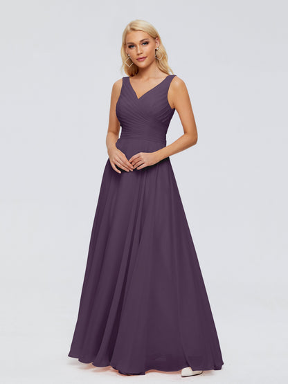 Ryleigh V Neck Long Chiffon Bridesmaid Dresses with Bow