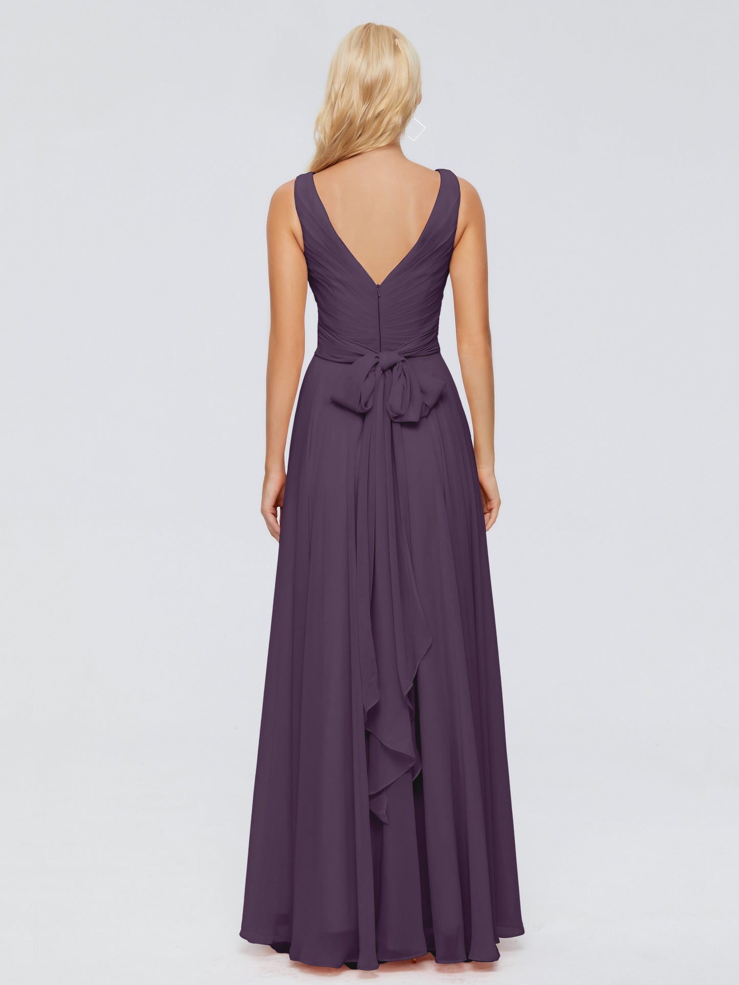 Ryleigh V Neck Long Chiffon Bridesmaid Dresses with Bow