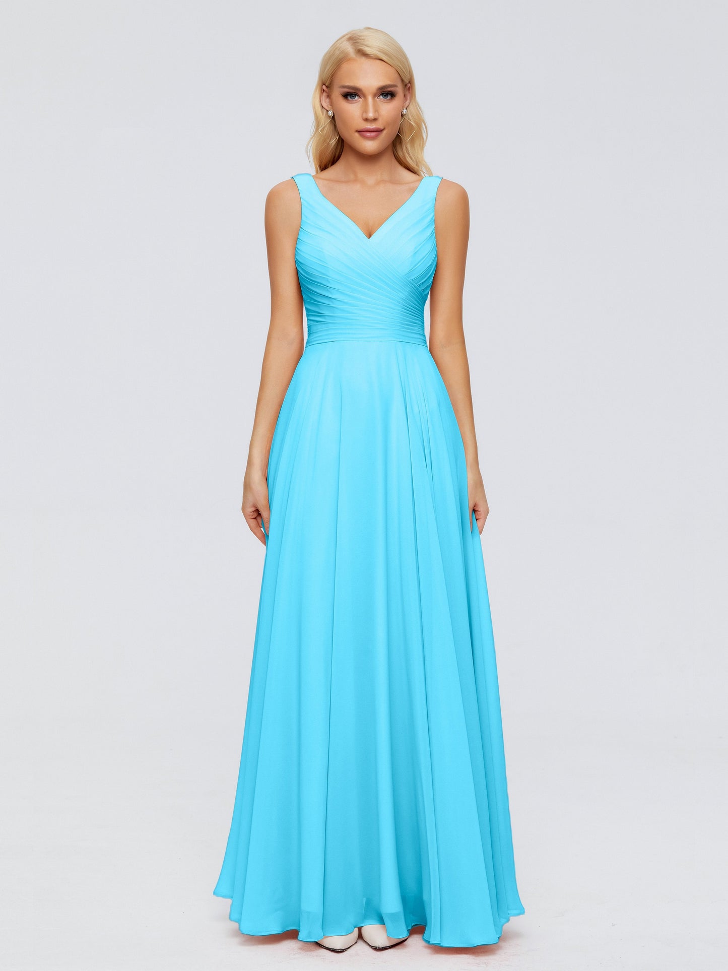 Ryleigh V Neck Long Chiffon Bridesmaid Dresses with Bow