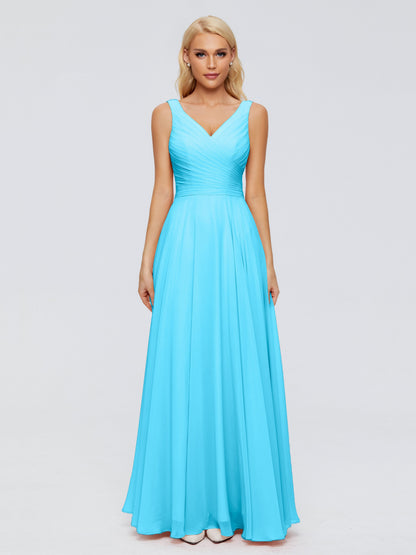 Ryleigh V Neck Long Chiffon Bridesmaid Dresses with Bow