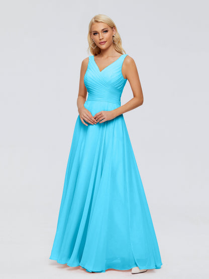 Ryleigh V Neck Long Chiffon Bridesmaid Dresses with Bow